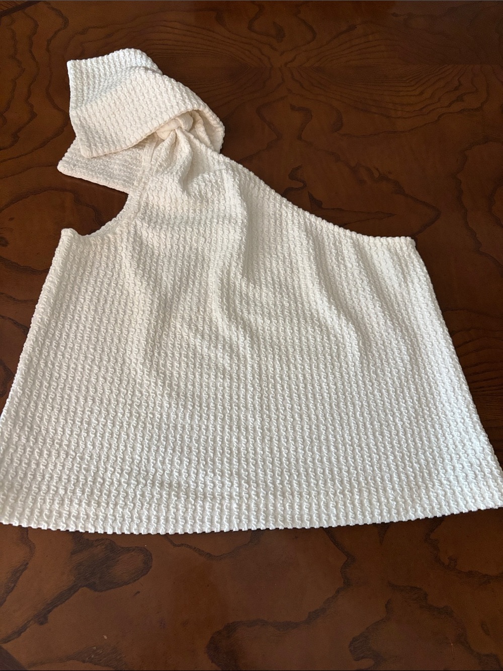 Club Monaco Off-White Textured One-Shoulder Top